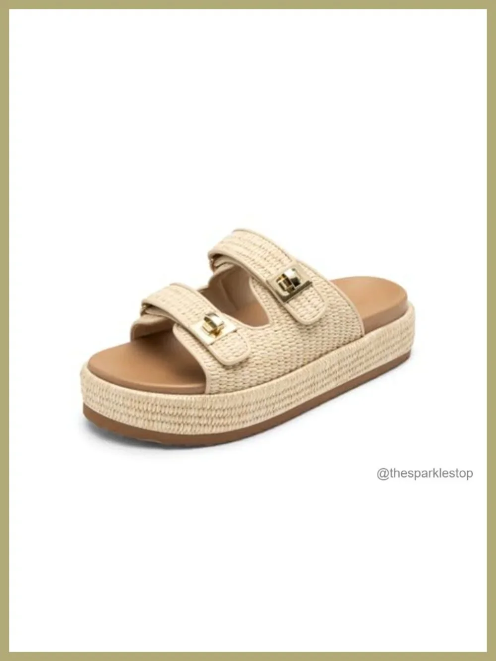 Women's Espadrilles Platform Wedge Sandals Faux Leather Raffia Slip-On